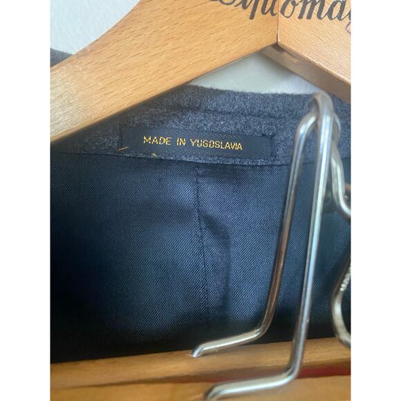 XL ish Vintage Saks Fifth Ave Menswear Cashmere Blend Overcoat Woven Italy Gray - Picture 8 of 8